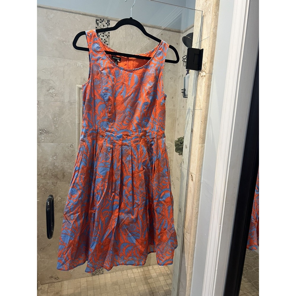Talbots Dress Women S 4 Blue Orange Floral Fit & Flare Design Knee Length Cotton